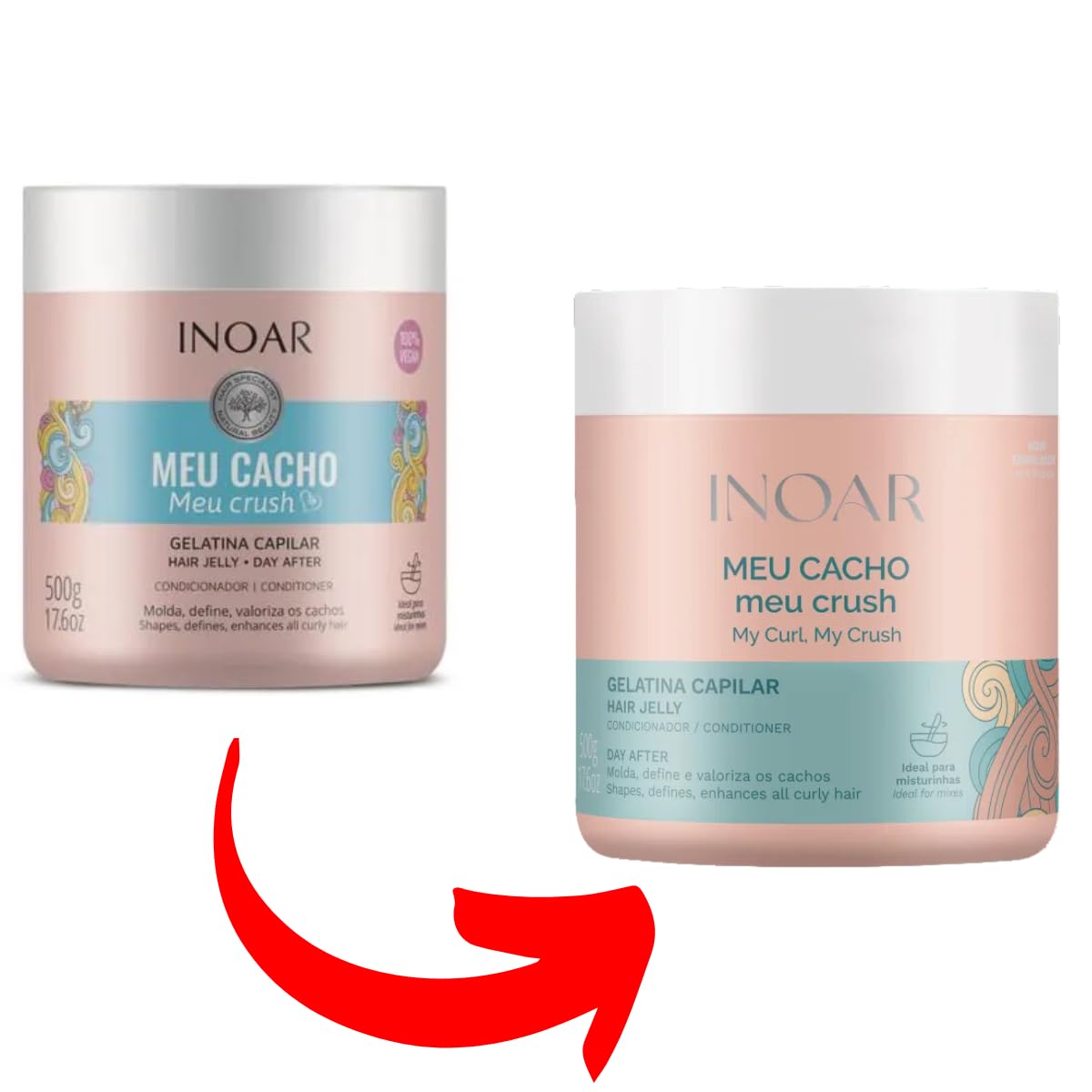 Inoar, Meu Cacho Meu Crush, Gelatina Capilar, Definição de Cachos, Hidratação Intensa, Com Colágeno e Vitamina E - 500g