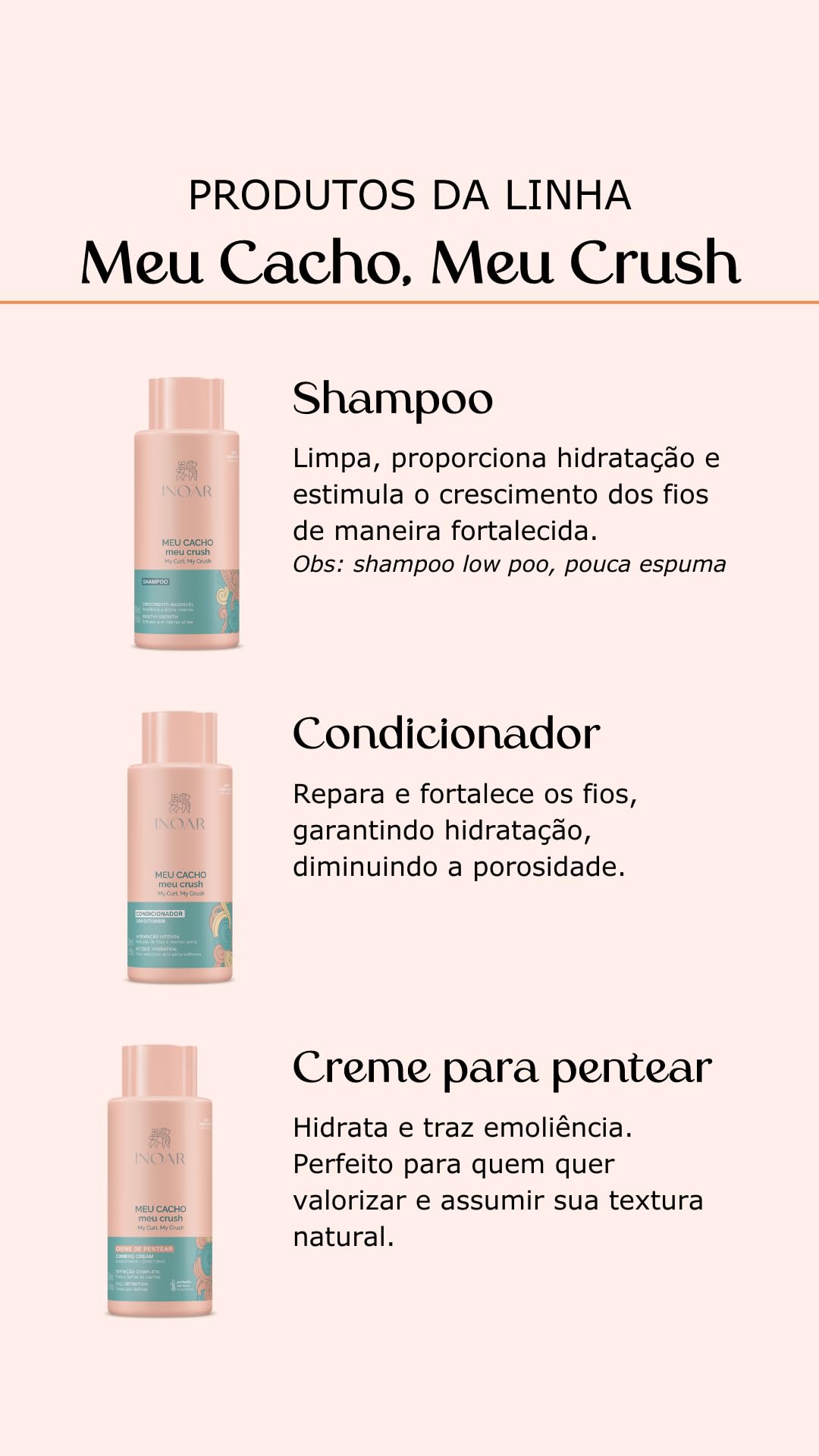 Inoar, Meu Cacho, Meu Crush – Creme de Pentear, Define Cachos, Hidrata e Controla o Frizz, Com Óleos Naturais e Vitaminas - 500ml