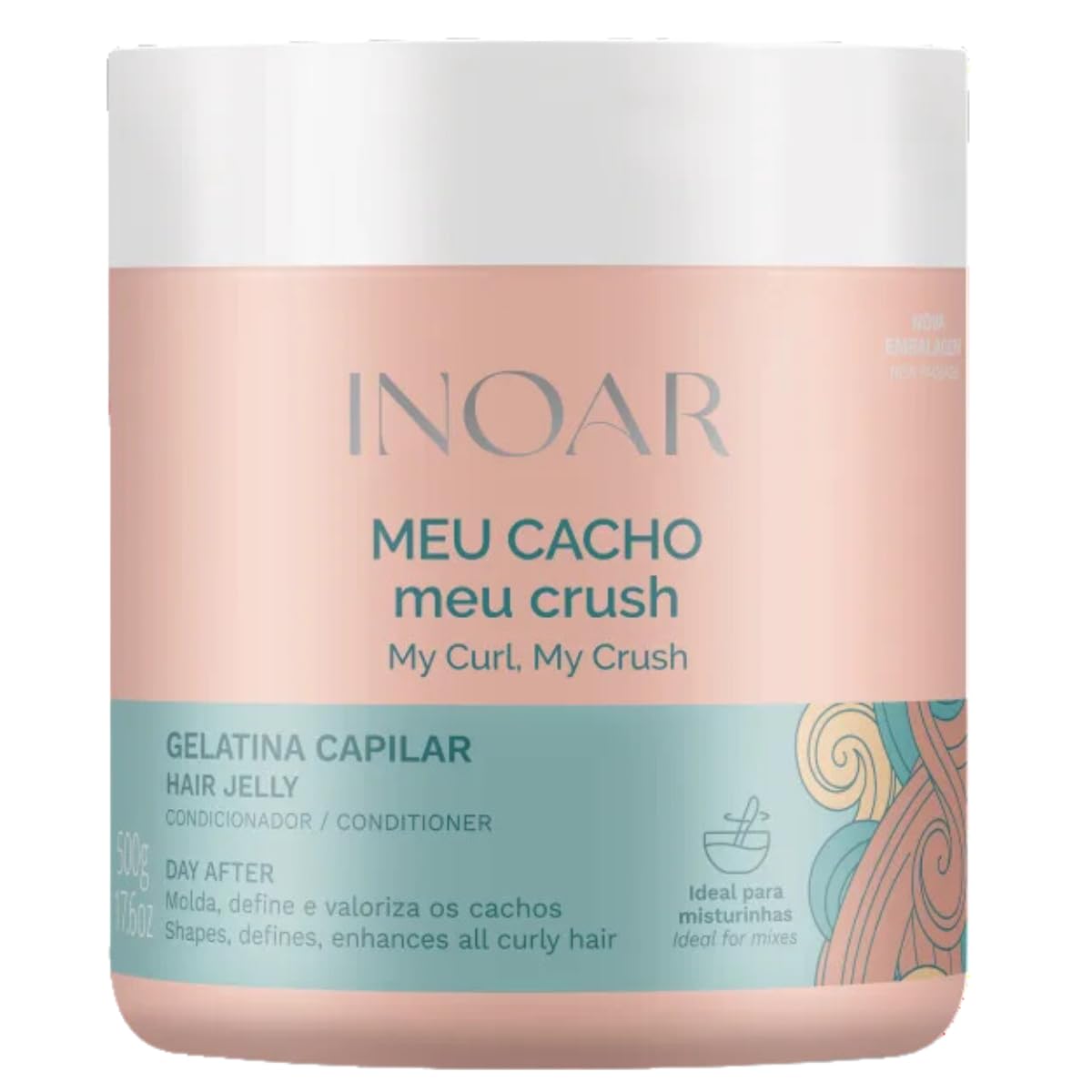 Inoar, Meu Cacho Meu Crush, Gelatina Capilar, Definição de Cachos, Hidratação Intensa, Com Colágeno e Vitamina E - 500g