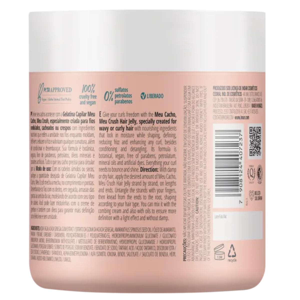 Inoar, Meu Cacho Meu Crush, Gelatina Capilar, Definição de Cachos, Hidratação Intensa, Com Colágeno e Vitamina E - 500g