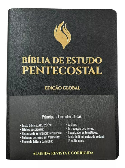 Biblia de Estudo Pentecostal Grande Luxo Preta Couro Legitimo (Em Portugues do Brasil)