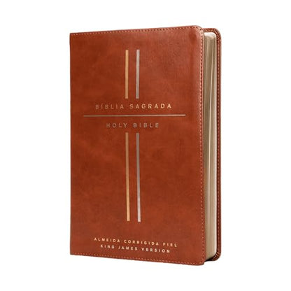 Bíblia Bilíngue, Português/Inglês, ACF/KJV, Couro-soft marrom, Leitura Perfeita: Bíblia King James Version e Almeida Corrigida Fiel