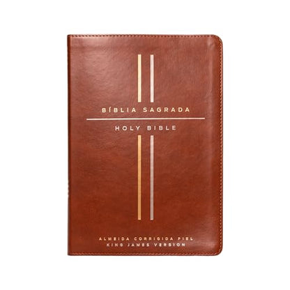 Bíblia Bilíngue, Português/Inglês, ACF/KJV, Couro-soft marrom, Leitura Perfeita: Bíblia King James Version e Almeida Corrigida Fiel