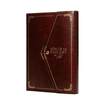 Bíblia da Mulher de Fé, NVI, Letra Grande, Couro-Soft Vinho com Fechamento Carteira e Marcador de Páginas