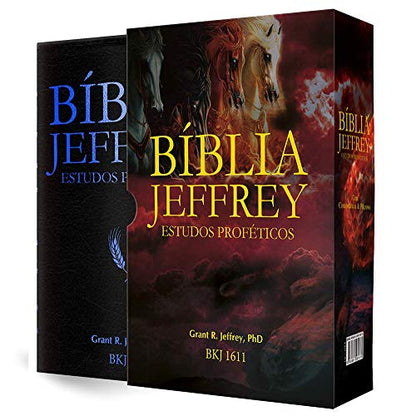 Bíblia Jeffrey de Estudos Proféticos King James | BKJ 1611 | Letra Normal | Capa Luxo Preta e Azul