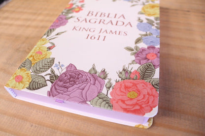 Bíblia King James 1611 - Capa semi luxo flores coloridas (Em Portugues do Brasil)