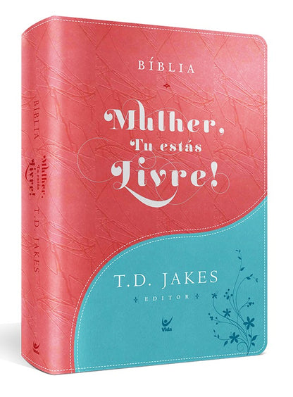 Bíblia Mulher, Tu estás Livre! Capa Luxo Turquesa e Vermelho com Índice (Em Portugues do Brasil)