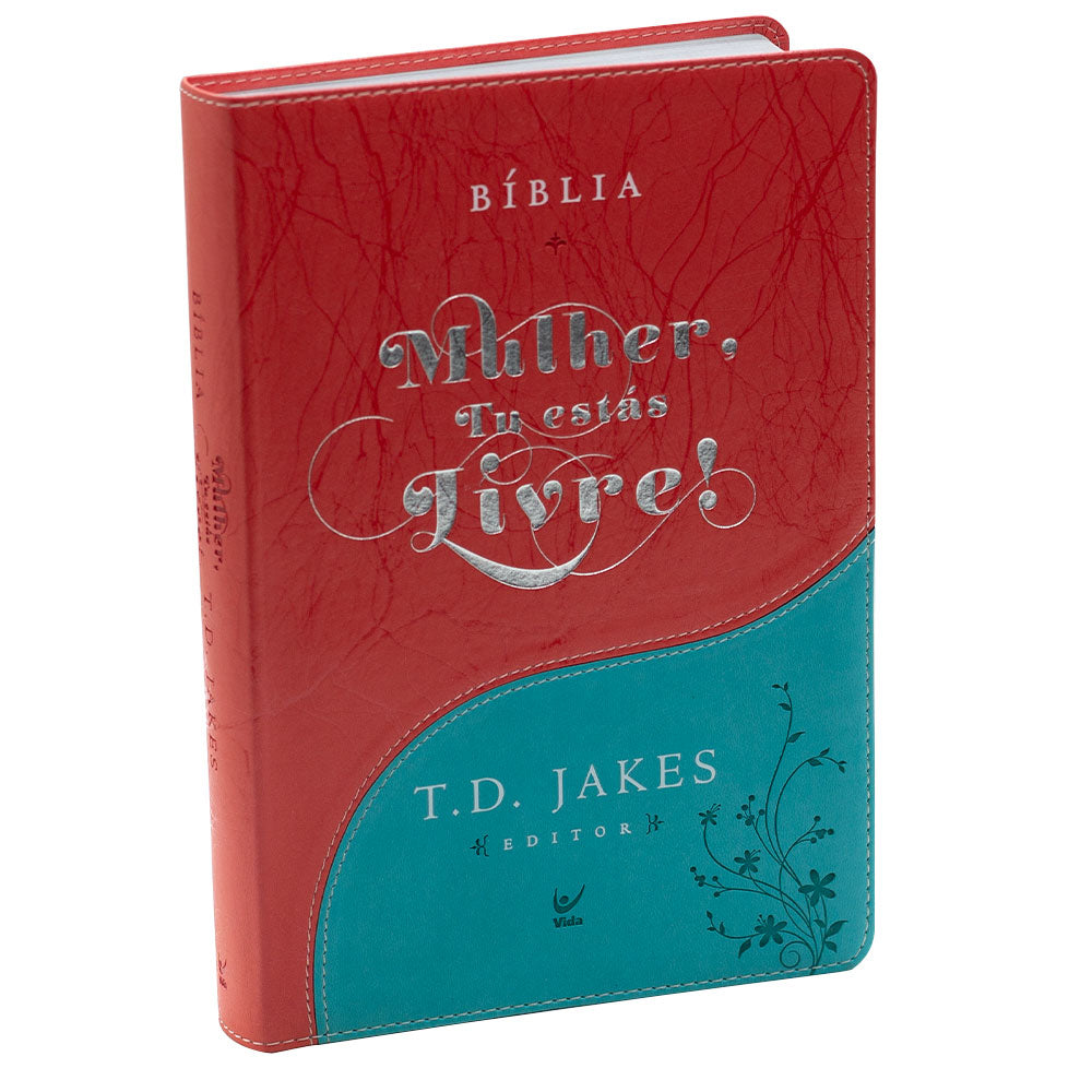 Bíblia Mulher, Tu estás Livre! Capa Luxo Turquesa e Vermelho com Índice (Em Portugues do Brasil)