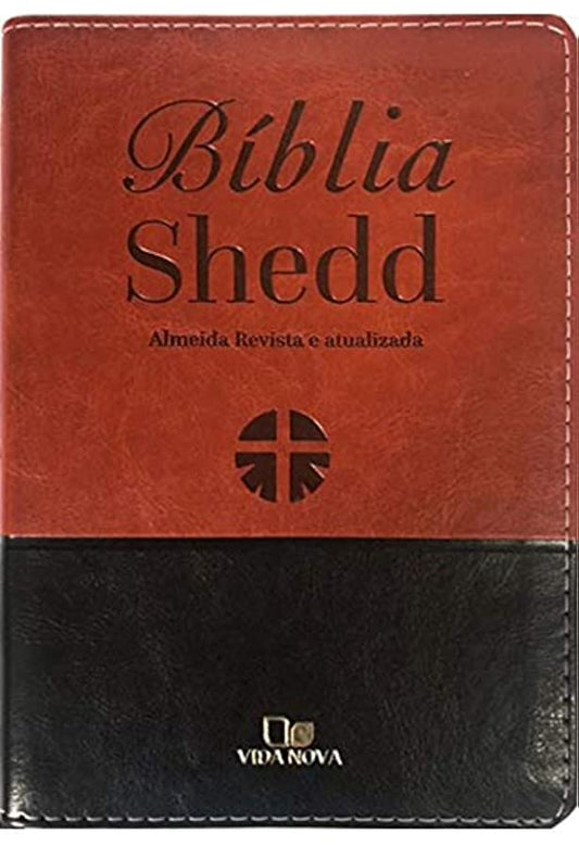 Bíblia de Estudo Shedd Capa Semi Luxo Preta e Marrom - Referencia, Mapas, Concordacia e Notas de Rodape